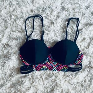 Xhilaration Women's Black & Neon Tribal Print Bikini Swimsuit Top Size Medium